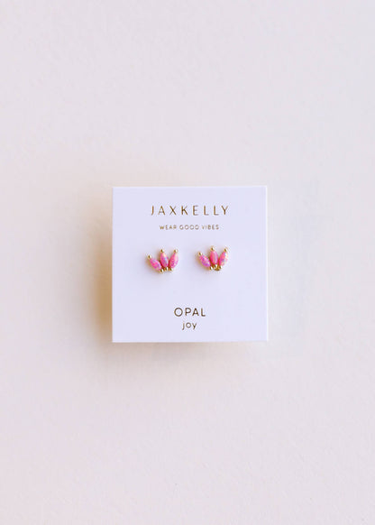 Opal Crown Stud - Pink - Gold Earrings