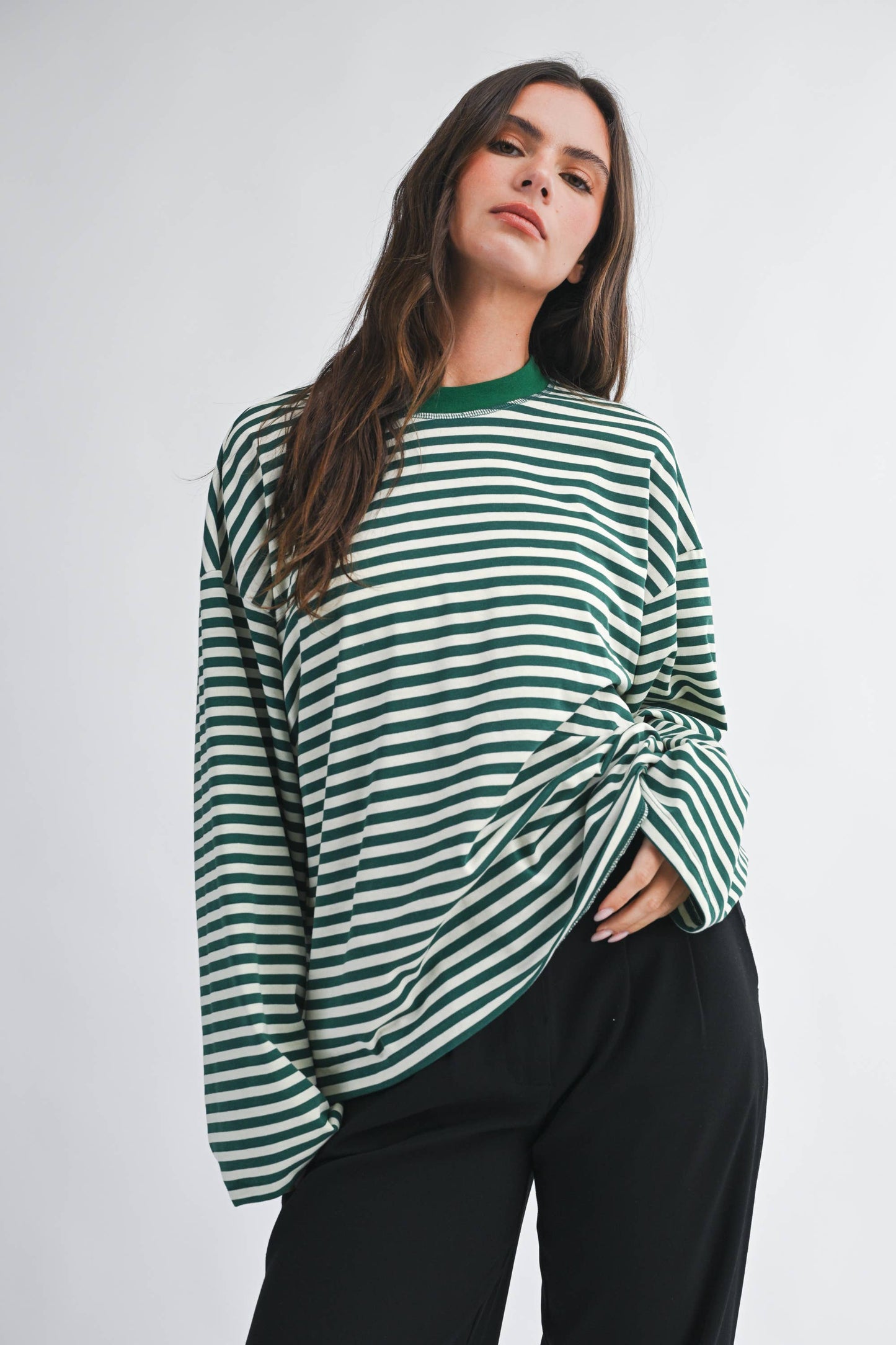 Oversized Stripe Long Sleeve Top