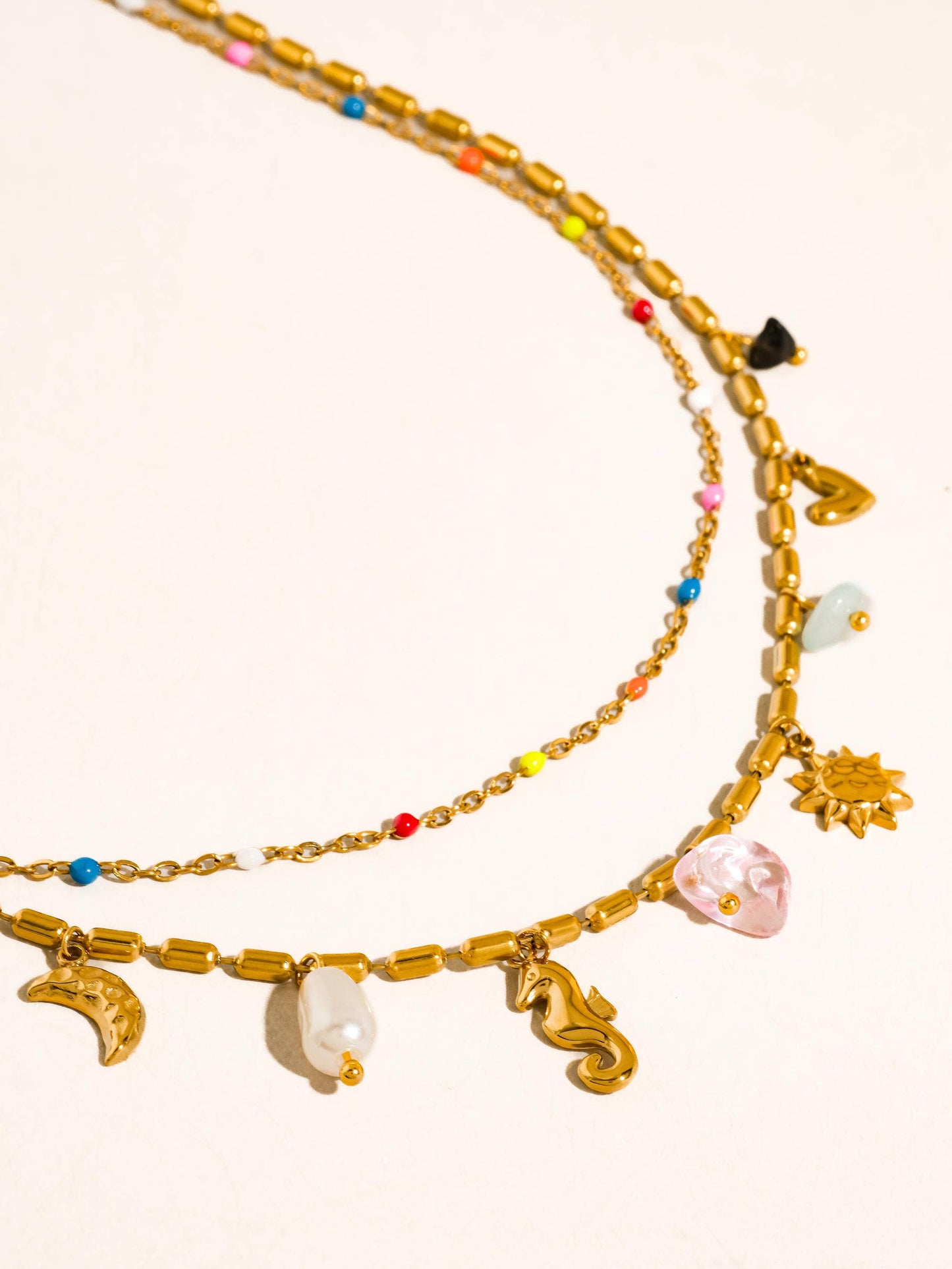 Ninah 18K Gold Non-Tarnish Seahorse Charm Layered Necklace