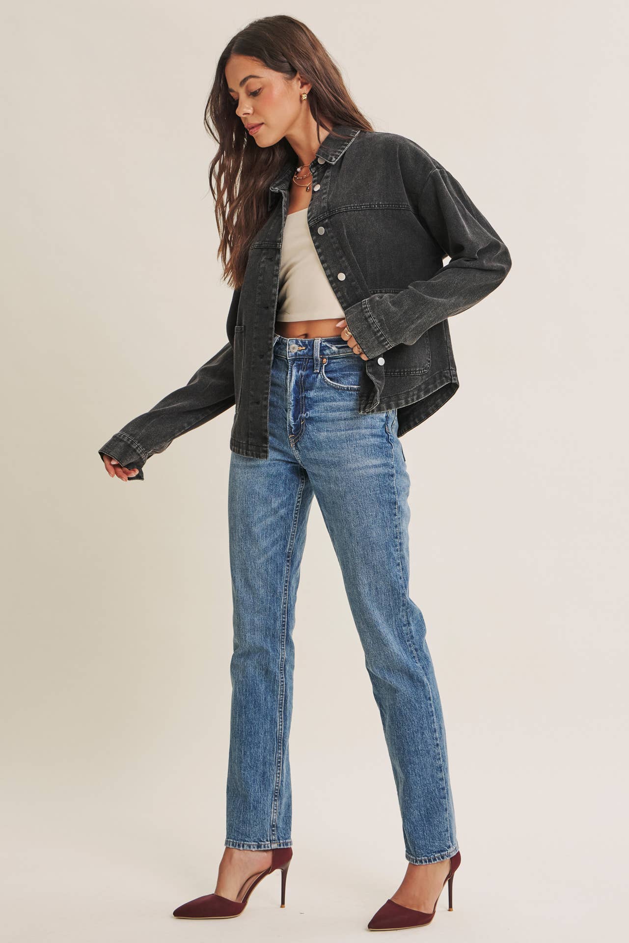 WASHED COTTON TWILL UTILITY OVERSIZED JACKET