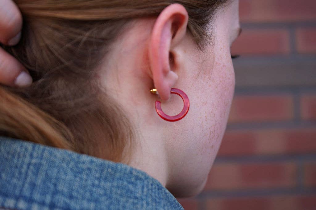 Micro Cam Mini Hoops - Scarlet // Jewelry, Earrings, Fall