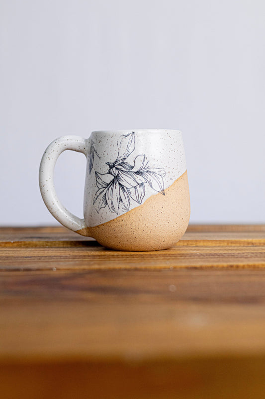 Handmade Ceramic Flower Mug - White and Beige Coffee Mug