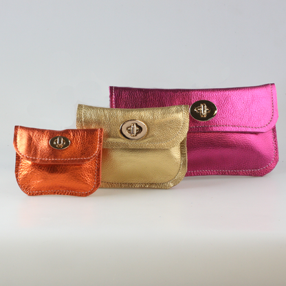 The Turnlock Metallic Leather Wallets: 2sizes!