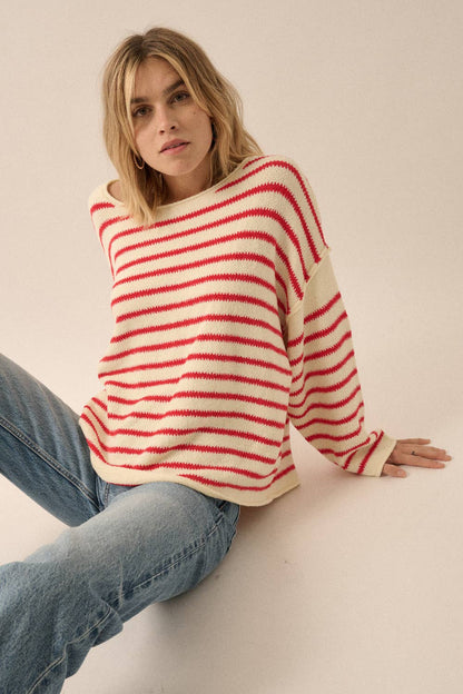 Striped Textured Knit Oversized Sweater