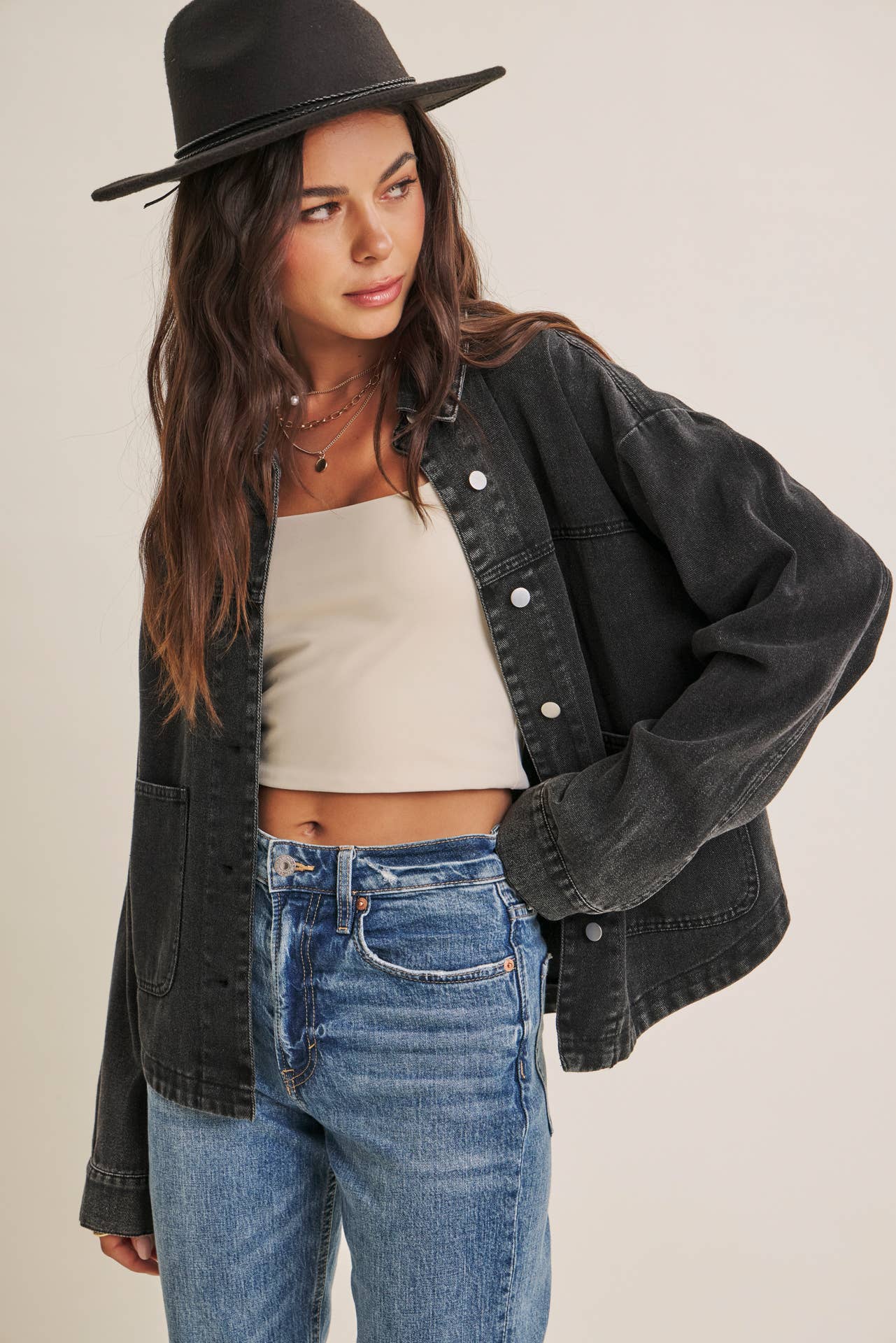 WASHED COTTON TWILL UTILITY OVERSIZED JACKET