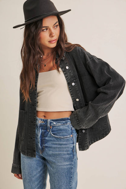 WASHED COTTON TWILL UTILITY OVERSIZED JACKET
