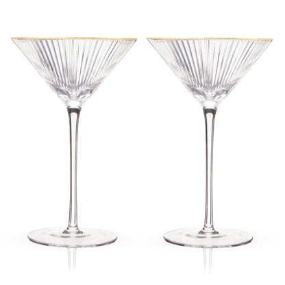 Deco Meridian Gold-Rimmed Crystal Martini Glasses - Set of 2