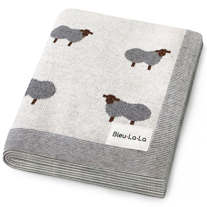 100% Luxury Cotton Receiving Swaddle Baby Blanket - Sheep