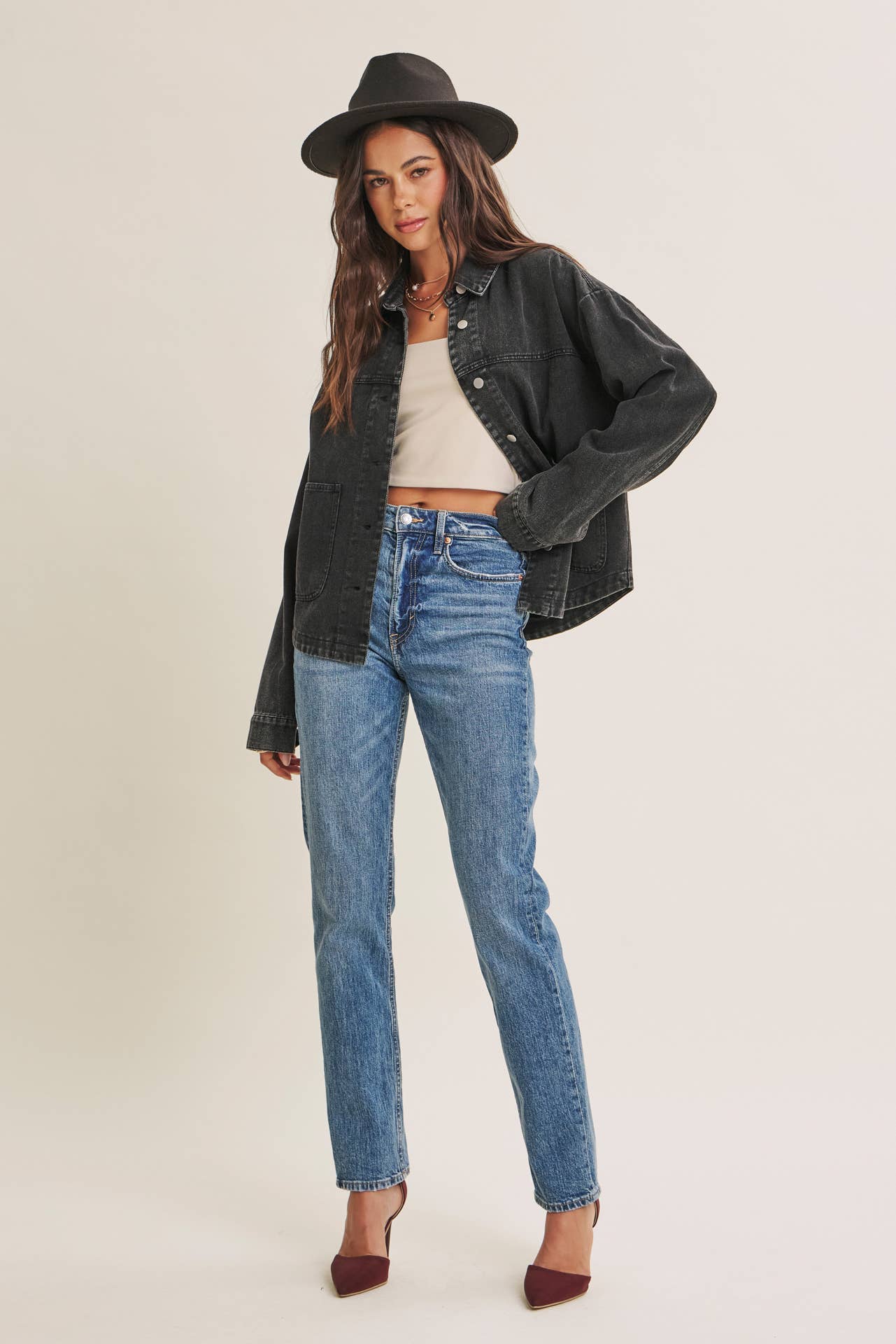 WASHED COTTON TWILL UTILITY OVERSIZED JACKET