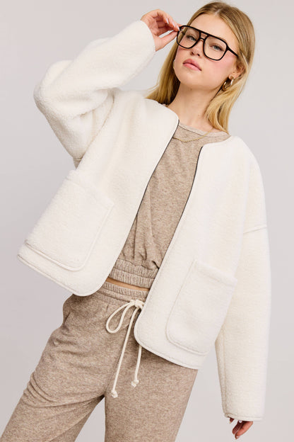 Front Zip-Up Closure Shaggy Sherpa Knit Jacket
