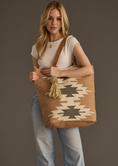 Tan, Cream & Gray Aztec Tote