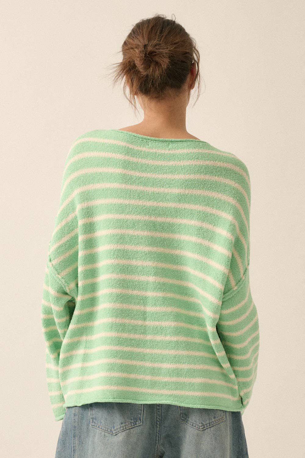 Striped Textured Knit Oversized Sweater