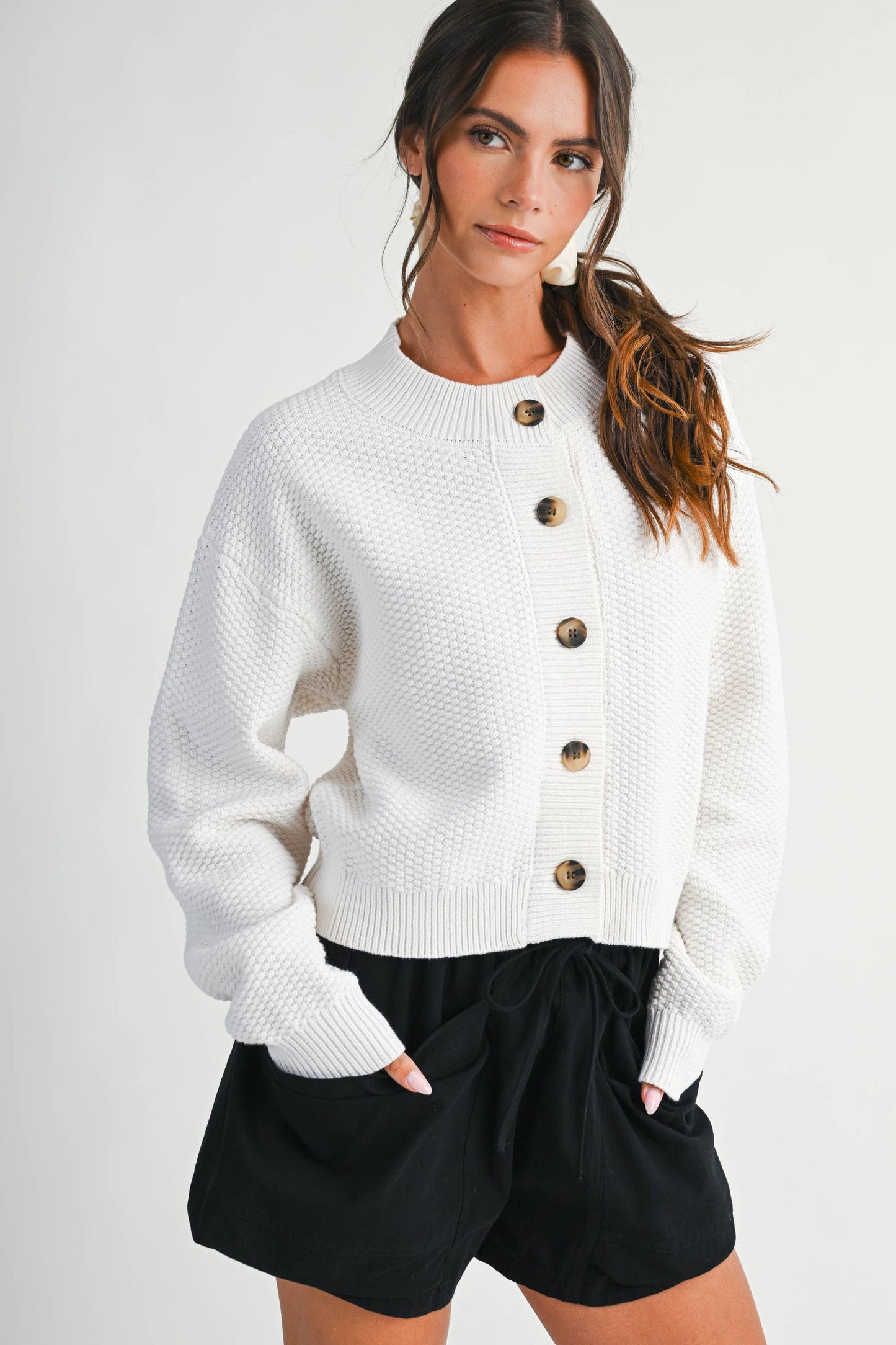 Textured Button Front Cardigan Sweater