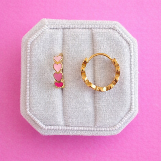 Pink Ombre Heart Chunky Huggie Hoops