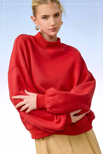 Crew Mock Neck Sweatshirt Pullover- Red