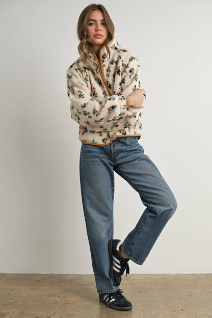 Floral Print Fluffy Fleece Jacket\