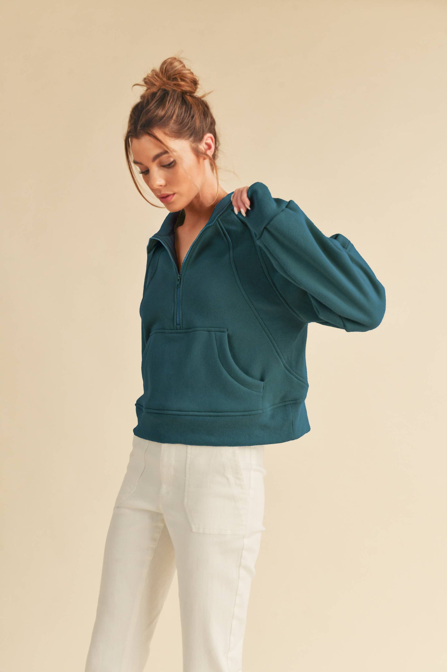 AEMI + CO Dove Funnel Neck Half Zip