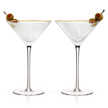 Deco Meridian Gold-Rimmed Crystal Martini Glasses - Set of 2