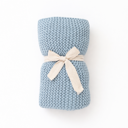 Surf Blue Garter Stitch Knit Blanket
