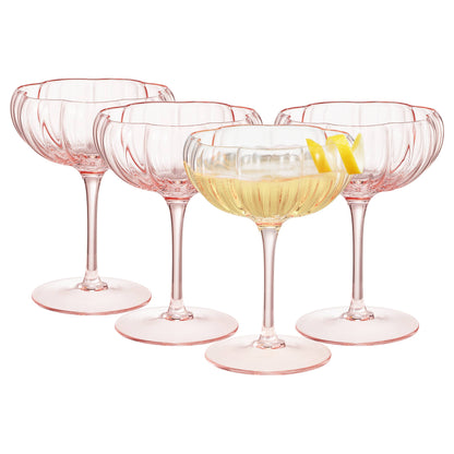 Pink Flower Coupe Cocktail Colored Glasses | 2 Set, 7.7 OZ