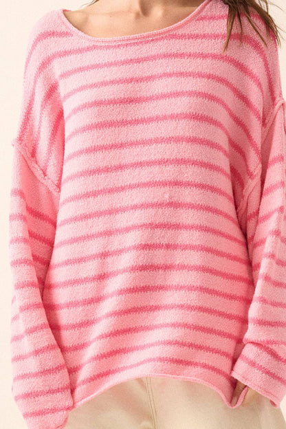 Striped Textured Knit Oversized Sweater