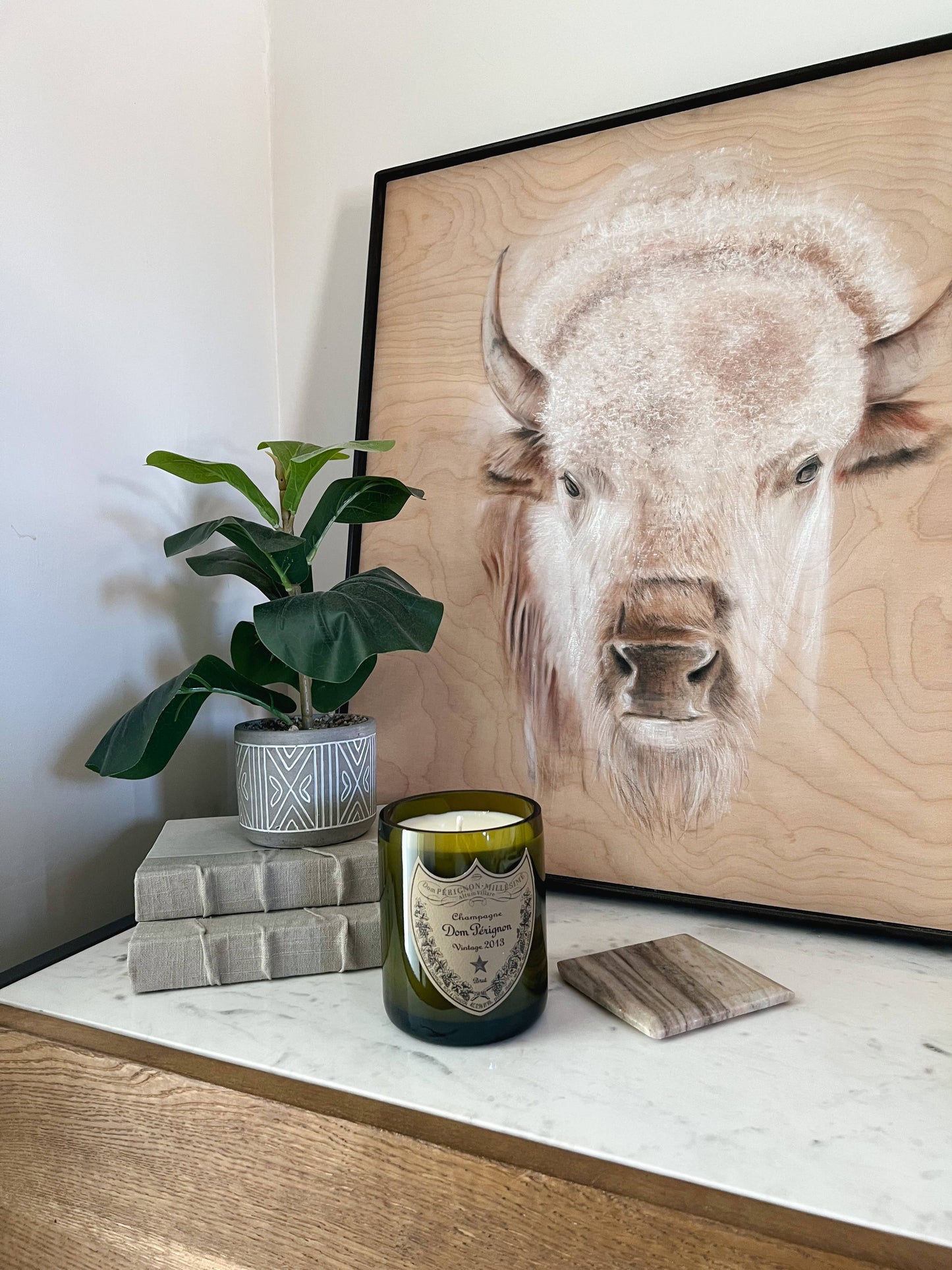 Recycled Dom P Bottle - Vintage Label Candle