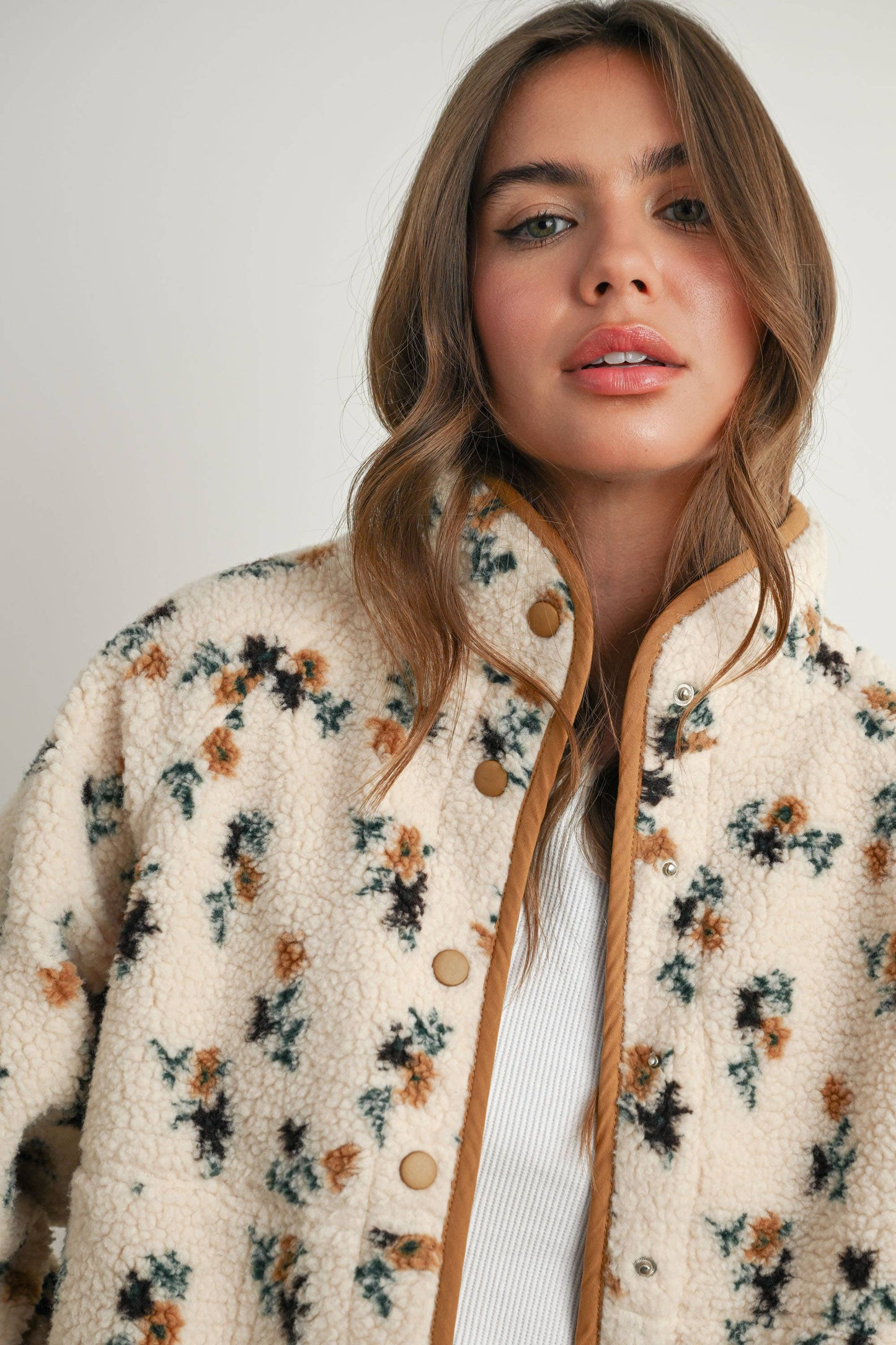 Floral Print Fluffy Fleece Jacket\