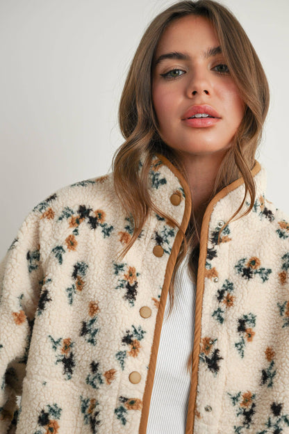 Floral Print Fluffy Fleece Jacket\