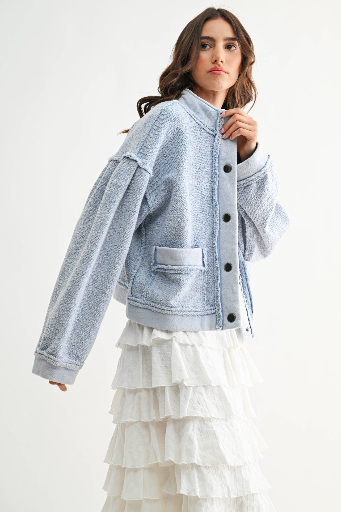 Boucle Textured Button-Up Jacket