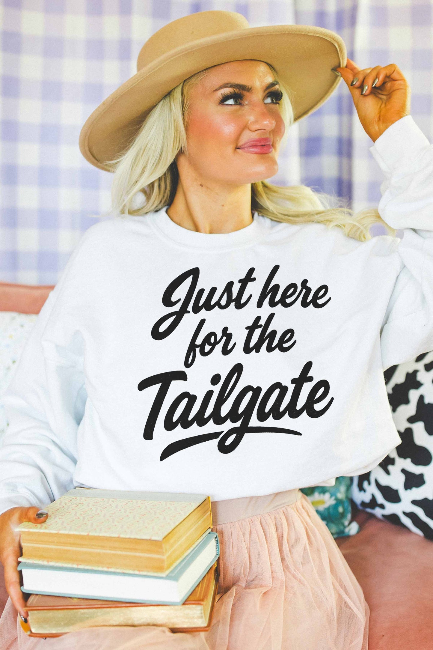 HERE FOR THE TAILGATE OVERSIZED SWEATSHIRT-ASH