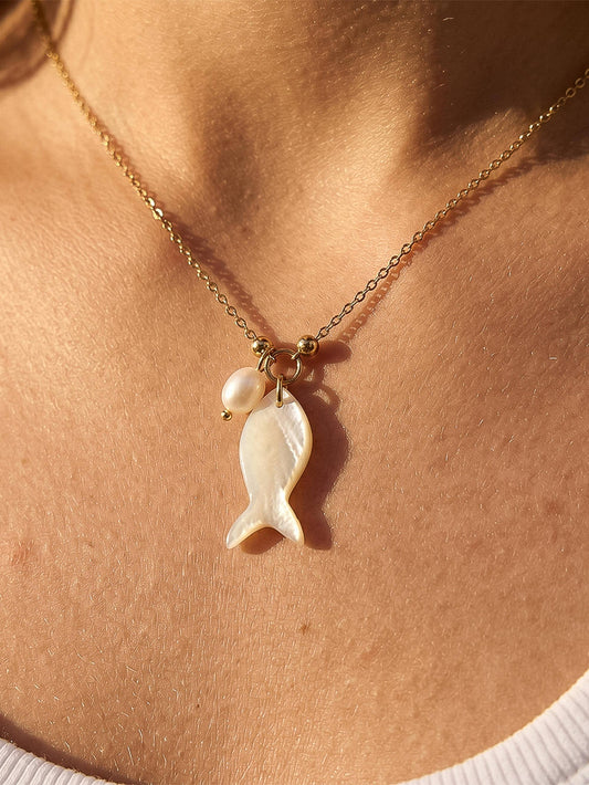Coquette 18K Gold Non-Tarnish White Fish Necklace
