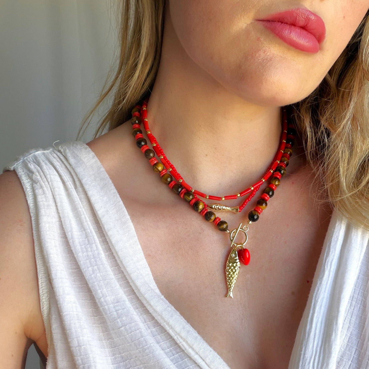 Tiger Eye Gemstone Toggle Necklace, Western Fall Jewelry