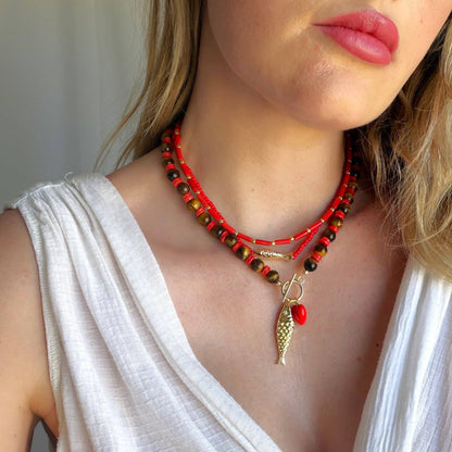 Tiger Eye Gemstone Toggle Necklace, Western Fall Jewelry