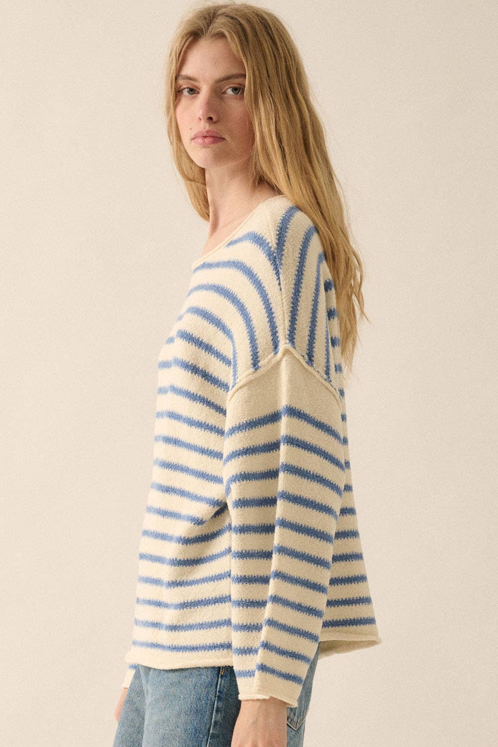 Striped Textured Knit Oversized Sweater
