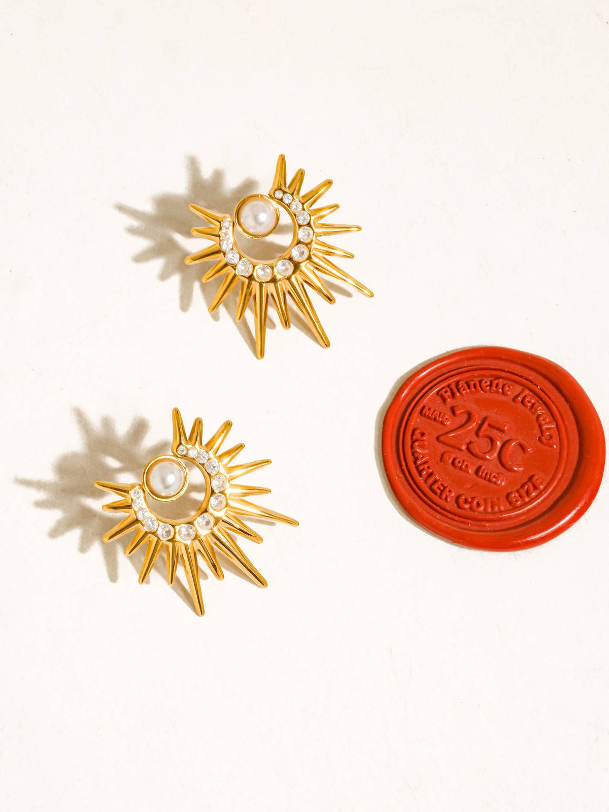 Kindred 18K Gold Non-Tarnish Pearl Sunburst Earrings