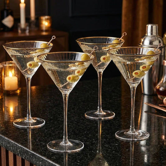 Gold Rim Glasses 10 oz, Set of 4 Gold Rim Classic Manhattan
