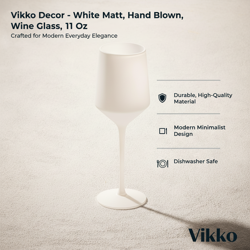 2 pack Vikko Decor - White Matt, Hand Blown, Wine Glass, 11 Oz