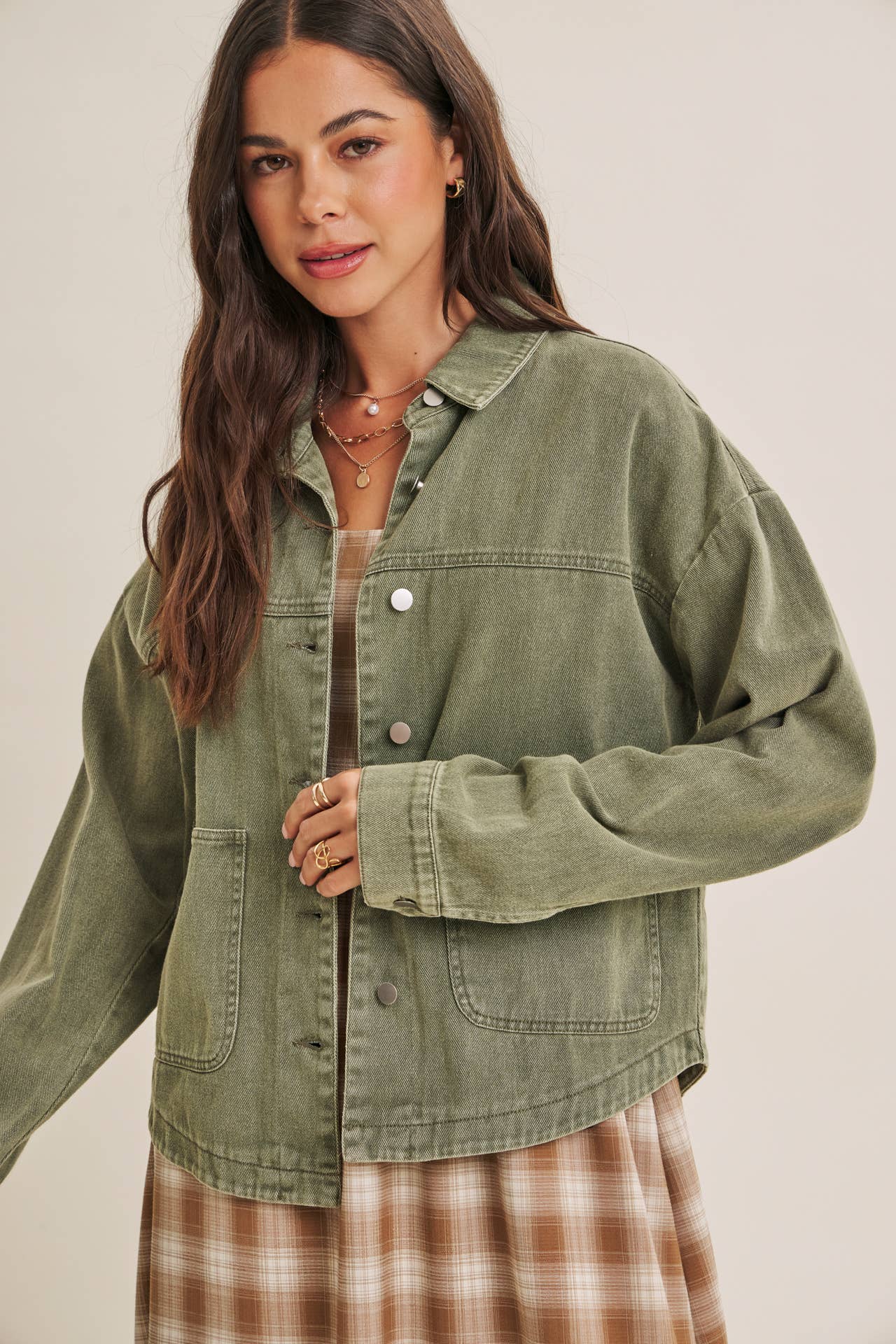 WASHED COTTON TWILL UTILITY OVERSIZED JACKET