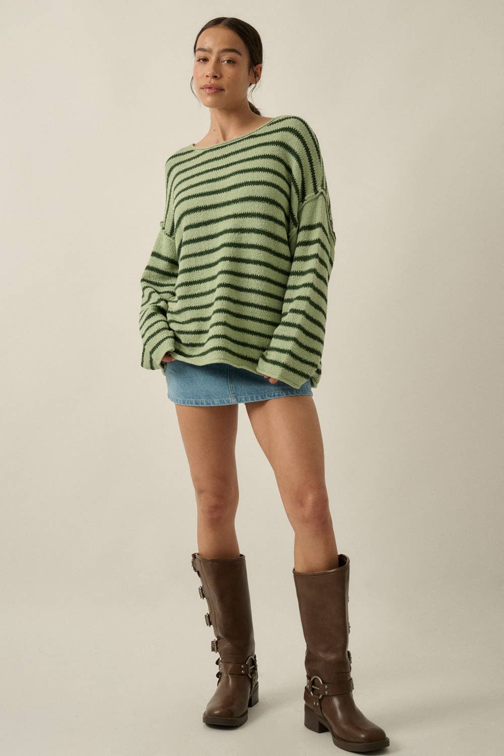 Striped Textured Knit Oversized Sweater