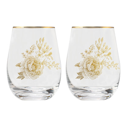 Delft Stemless Wine Glasses, Boxed Set of 2