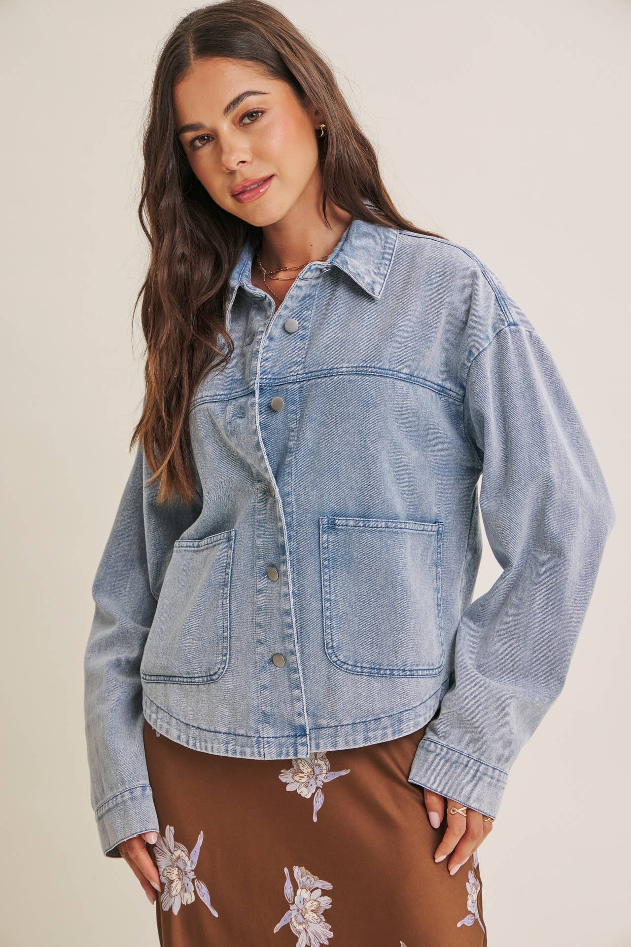 WASHED COTTON TWILL UTILITY OVERSIZED JACKET