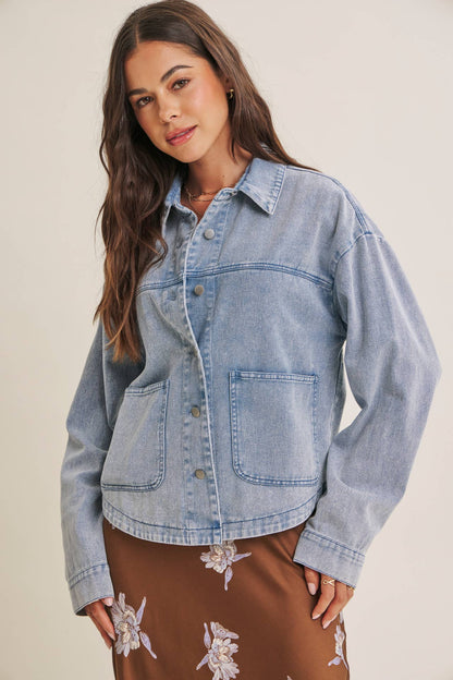 WASHED COTTON TWILL UTILITY OVERSIZED JACKET