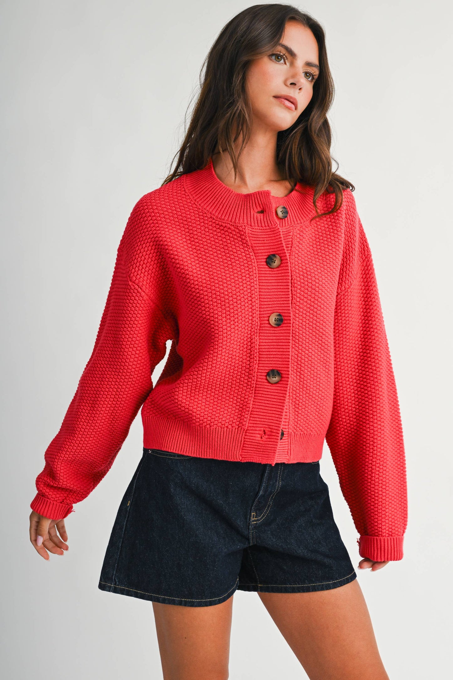 Textured Button Front Cardigan Sweater