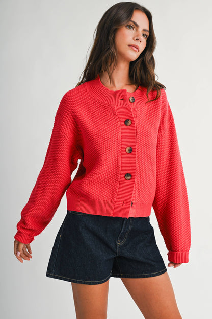 Textured Button Front Cardigan Sweater