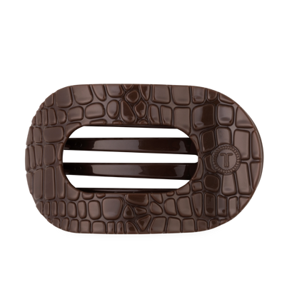 Brown Crocodile Large Flat Round Hair Clip