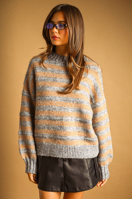 ROUND NECK OVER SIZED LONG SLEEVE SWEATER TOP
