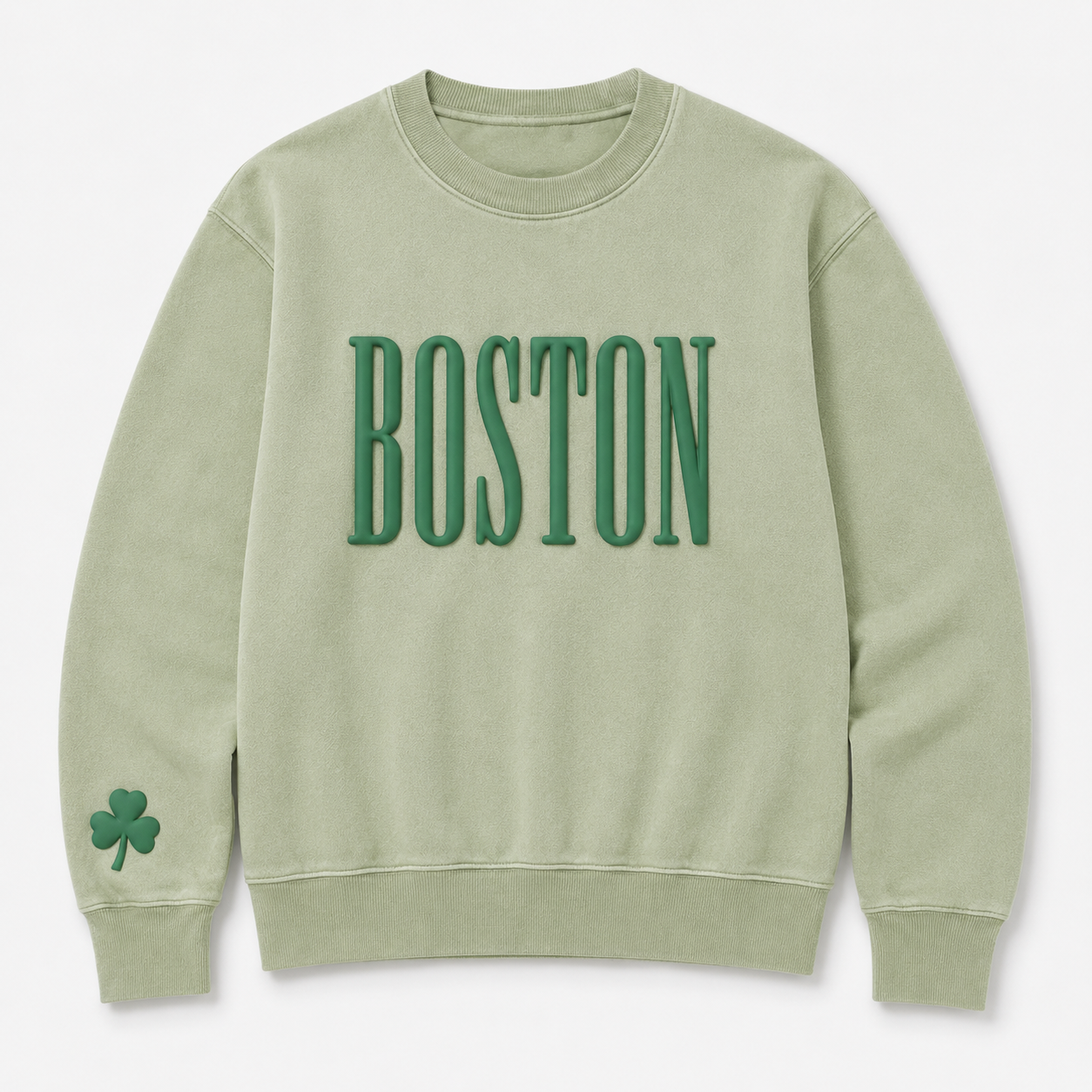 Boston Puff Print- Green Crew with Shamrock