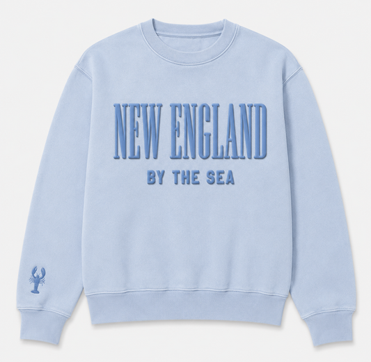 New England By the Sea Puff Print- Blue Crew with Lobster