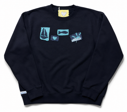 Hand Cut Sail Boat Applique - Crew Navy