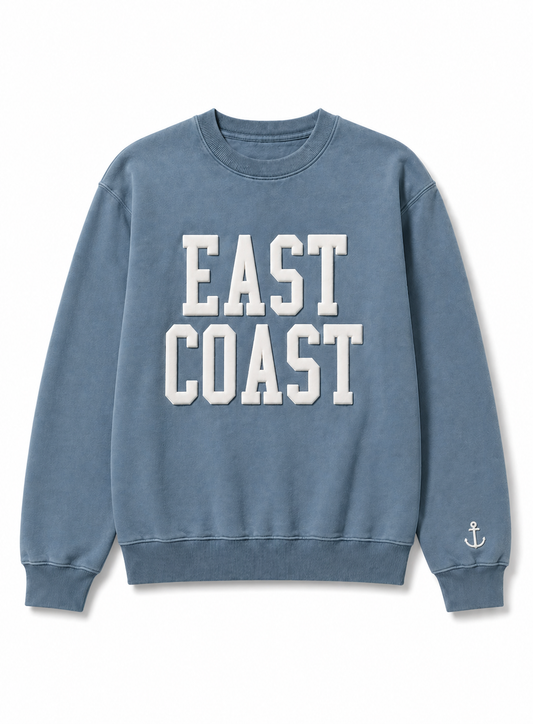 East Coast Puff Print- Pebble Blue Crew with anchor